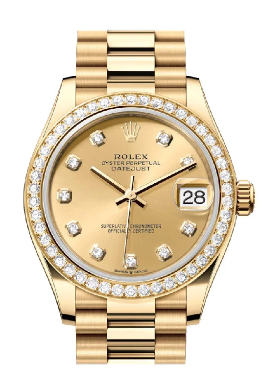 Designer Brand Watches with Unique Dial PatternsRolex Datejust 31 Champagne Diamond Dial Diamond Bezel Yellow Gold Ladies Watch 278288RBR 278288RBR-0005