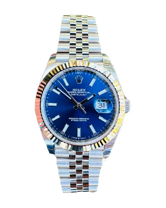 Watches with Luminous Markers for Night VisibilityRolex DateJust 41 126334 Blue Stick Jubilee Steel Unworn Box and Papers