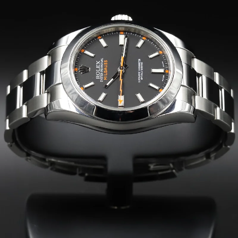 Watches with Embossed Dials for a Textured LookRolex<br>116400 Milgauss Black Dial