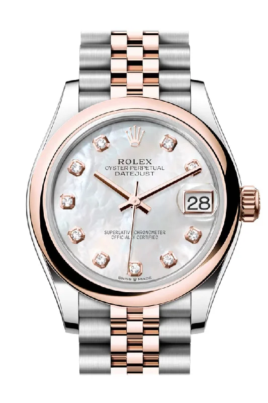 Military Style Watches with Luminescent HandsRolex Datejust 31 Mother Of Pearl Diamond Dial Rose Gold Steel Jubilee Ladies Watch 278241 278241-0026