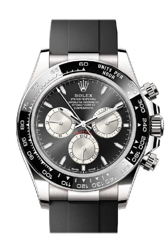 Watches with Rubber Straps for Comfort and DurabilityRolex Daytona 40 Black Steel Dial White Gold Mens Watch 126519LN