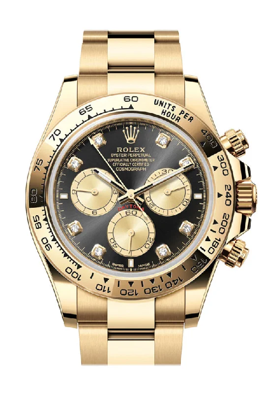 Designer Brand Watches with Unique Dial PatternsRolex Daytona 40 Black and Champagne Diamond Dial Yellow Gold Mens Watch 126508