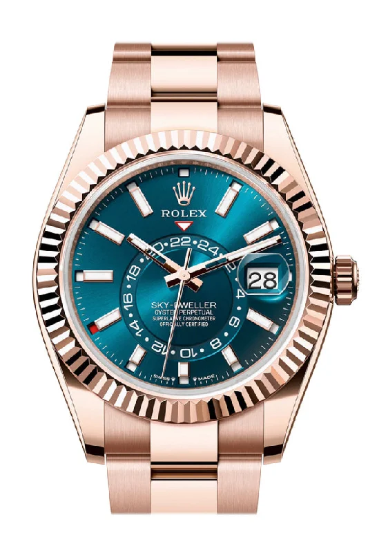 Adjustable Strap Watches for Perfect FitRolex Sky Dweller 42 Blue- Green Dial Rose Gold Oyster Mens Watch 336935