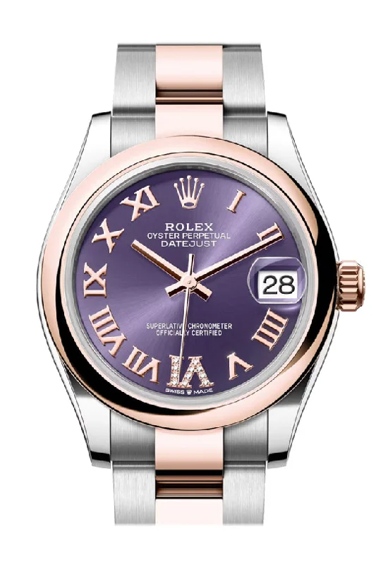 Watches with Sword-Style Hands for a Distinctive LookRolex Datejust 31 Aubergine Roman Diamond 6 Dial Rose Gold Steel Ladies Watch 278241 278241-0019