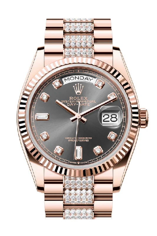 Watches with Braided Straps for a Handmade TouchRolex Day-Date 36 Slate Diamond Dial Fluted Bezel 18K Everose gold Diamond  President Watch 128235