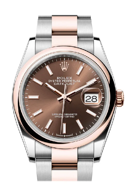 Watches with Two-Tone Cases for a Stylish AppearanceRolex Datejust 36 Chocolate Dial Dome Rose Gold Two Tone Oyster Watch 126201