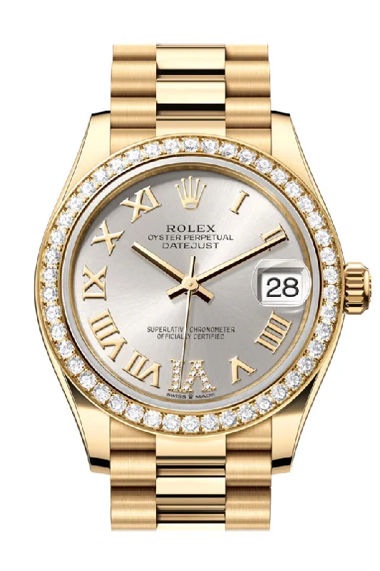 Military Style Watches with Luminescent HandsRolex Datejust 31 Silver Roman Dial Diamond Bezel Yellow Gold Ladies Watch 278288RBR 278288RBR-0020