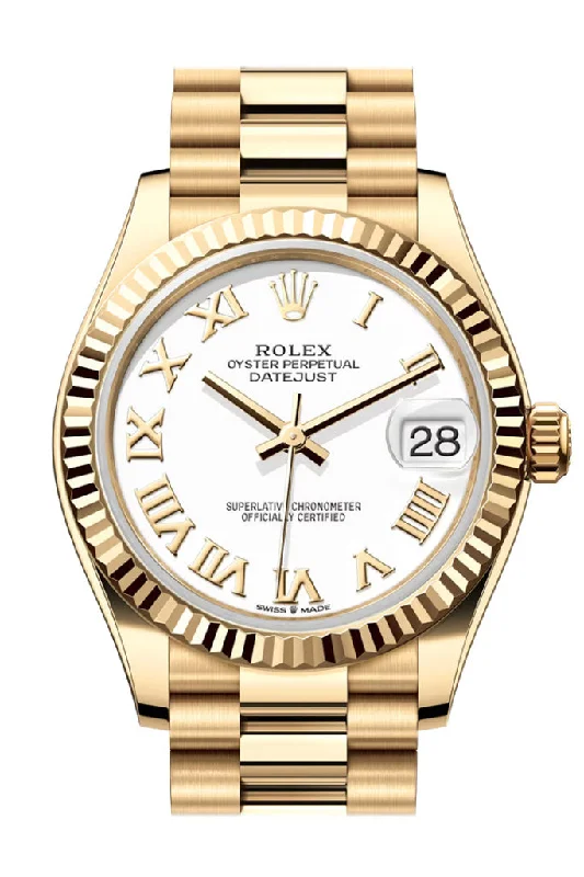 Watches with Multiple Time Zone DisplaysRolex Datejust 31 White Roman Dial Fluted Bezel Yellow Gold Ladies Watch 278278 278278-0020