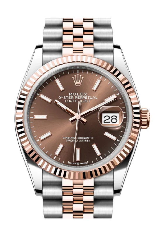 Hybrid Smartwatches with Traditional Watch AestheticsRolex Datejust 36 Chocolate Dial Fluted Rose Gold Two Tone Jubilee Watch 126231