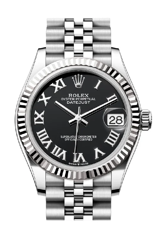 Watches with Power Reserve Indicator (for mechanical)Rolex Datejust 31 Black Roman Dial Fluted Bezel Jubilee Ladies Watch 278274 278274-0002