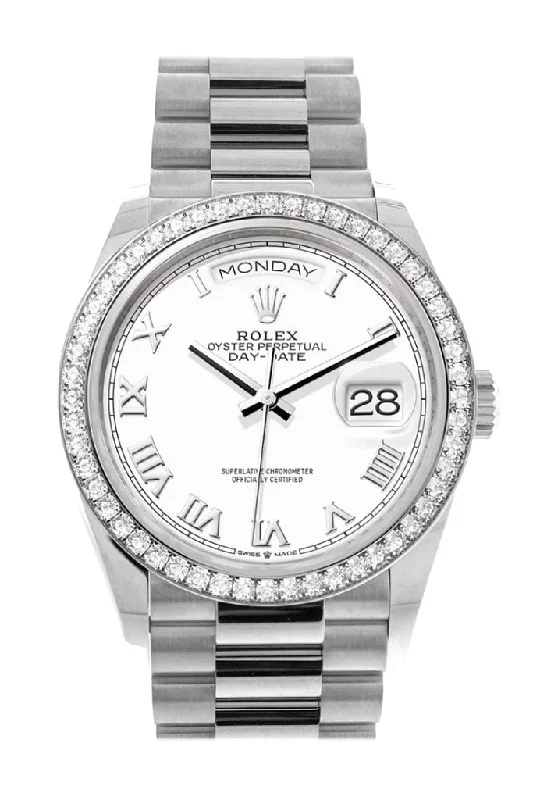 Leather Band Watches with Quick-Release BucklesRolex Day-Date 36 White Dial Diamond Bezel White Gold President Watch 128349RBR