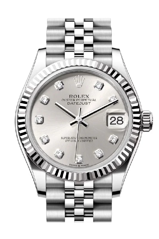 Watches with Multiple Time Zone DisplaysRolex Datejust 31 Silver Diamond Dial Fluted Bezel Jubilee Ladies Watch 278274 278274-0030