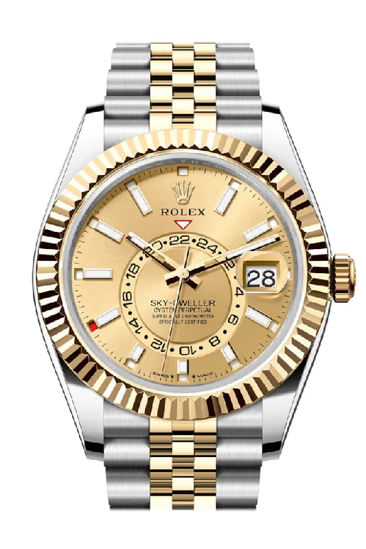 Minimalist Analog Watches for Everyday WearRolex Sky Dweller 42 Champagne Dial Yellow Gold Stainless Steel Jubilee Mens Watch 336933