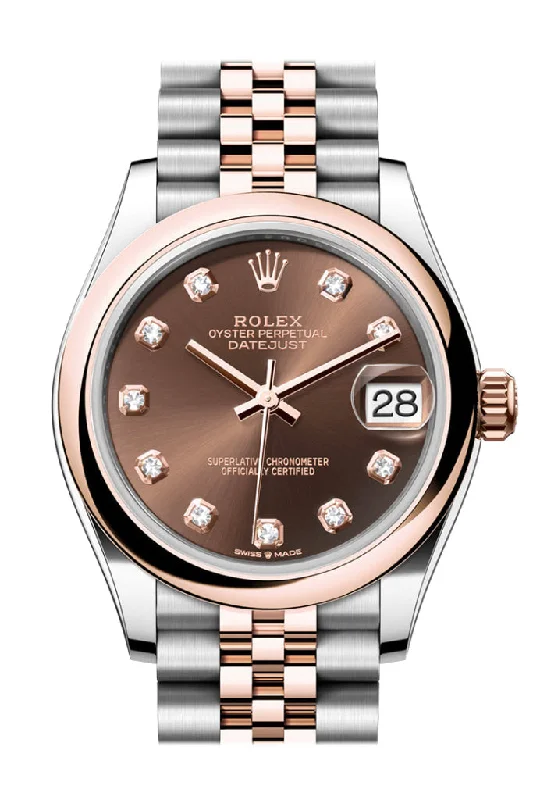 Round Dial Watches with Roman NumeralsRolex Datejust 31 Chocolate Diamond Dial Rose Gold Steel Jubilee Ladies Watch 278241 278241-0024