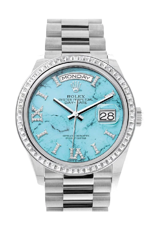 Watches with Gold Plated Cases for a Luxurious LookRolex Day-Date 36 Turquoise Dial Diamond Bezel Platinum President Watch 128396TBR