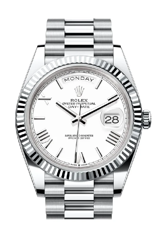 Watches with Heart Rate and Blood Pressure MonitorRolex Day-Date 40 White Dial Fluted Bezel Platinum President Men's Watch 228236