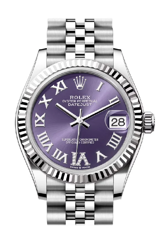 Stainless Steel Bracelet Watches for DurabilityRolex Datejust 31 Aubergine Dial Set Diamonds Roman Dial Fluted Bezel Jubilee Ladies Watch 278274 278274-0026