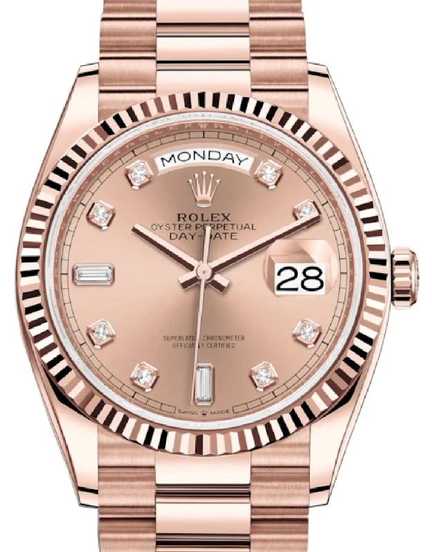 Casual Watches for Weekend OutingsRolex Day-Date 36 Everose Gold Day-Date 36 Watch - Fluted Bezel - Rosé Diamond Dial - President 128235