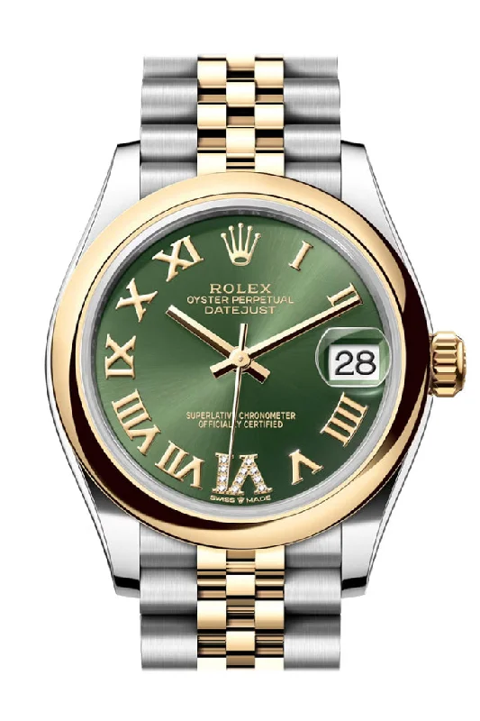 Watches with Rose Gold Plated Cases for a Feminine TouchRolex Datejust 31 Olive Green Roman diamond on 6 Dial Yellow Gold Steel Jubilee Ladies Watch 278243 278243-0016