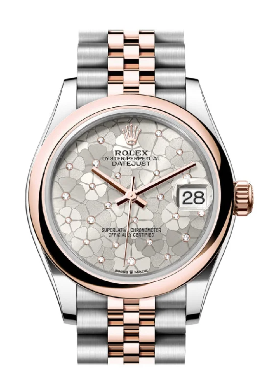 Solar-Powered Watches for Eco-Conscious UsersRolex Datejust 31 Silver Floral Motif Diamond Dial Rose Gold Steel Jubilee Ladies Watch 278241 278241-0032