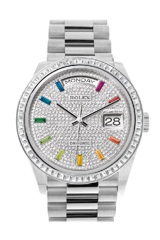 Watches with Silicone Straps for a Soft FeelRolex Day-Date 36 Diamond Paved Dial Diamond Bezel Platinum President Watch 128396TBR