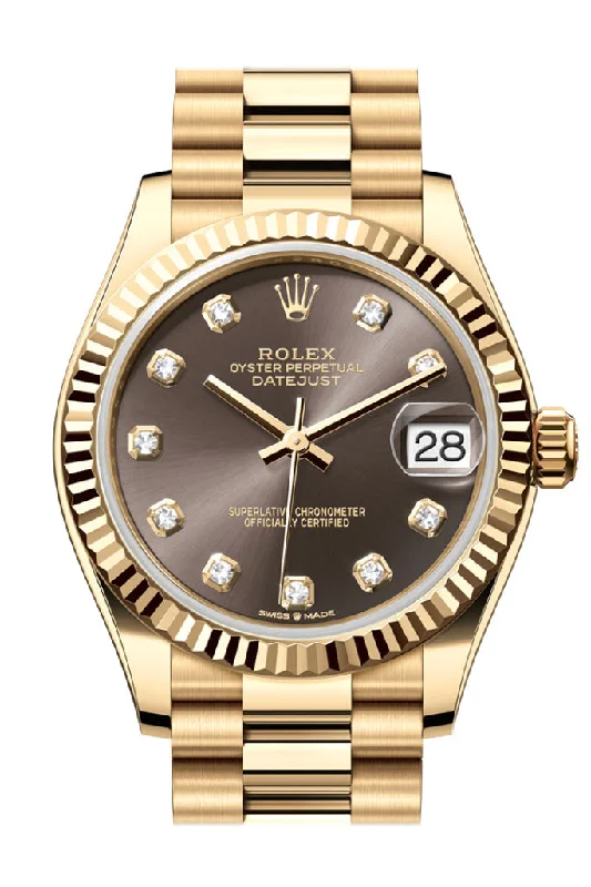 Watches with Rubber Straps for Comfort and DurabilityRolex Datejust 31 Dark Grey Diamond Dial Fluted Bezel Yellow Gold Ladies Watch 278278 278278-0036