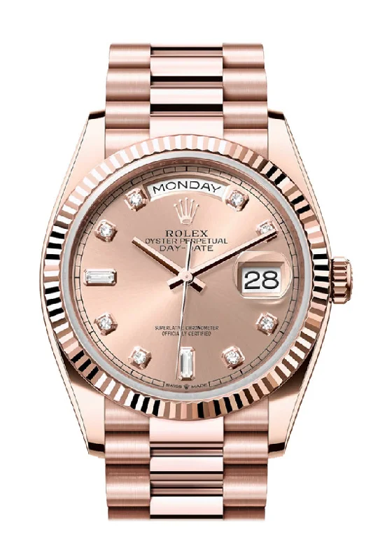 Watches with Rubber Straps for Comfort and DurabilityRolex Day-Date 36 Rosé Colour  Dial Fluted Bezel 18K Everose gold President Watch 128235