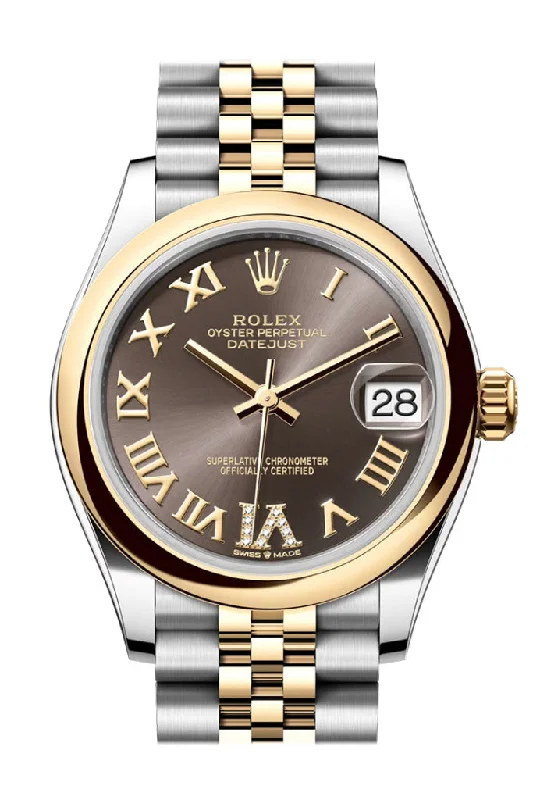 Watches with Silicone Straps for a Soft FeelRolex Datejust 31 Dark Grey Roman Diamond on 6 Dial Yellow Gold Steel Jubilee Ladies Watch 278243 278243-0018