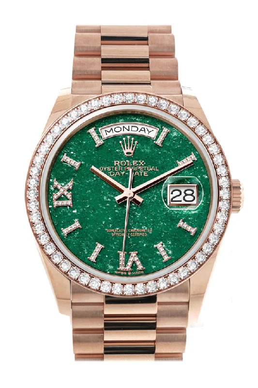 Waterproof Diving Watches with Rotating BezelRolex Day-Date 36 Green Aventurine Dial Diamond Bezel 18K Everose Gold President Watch 128345RBR