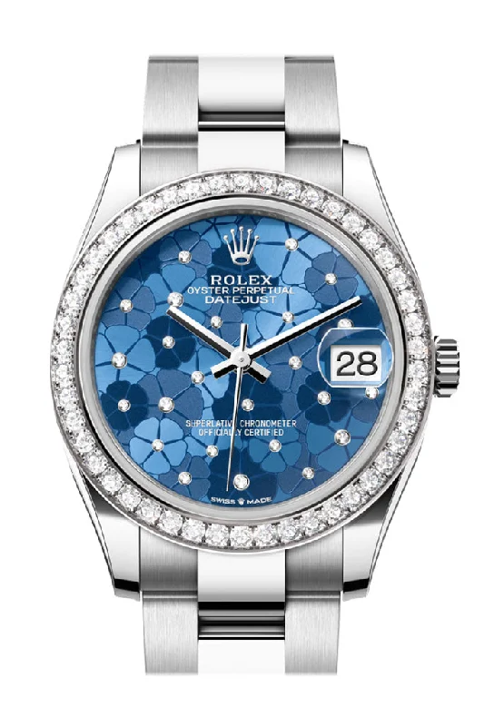 Round Dial Watches with Roman NumeralsRolex Datejust 31 Blue Floral Motif Diamond Dial Ladies Watch 278384RBR 278384RBR-0039