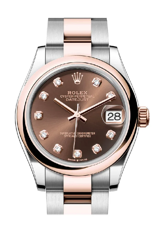 Watches with Baton-Style Hands for a Classic LookRolex Datejust 31 Chocolate Diamond Dial Rose Gold Steel Ladies Watch 278241 278241-0027