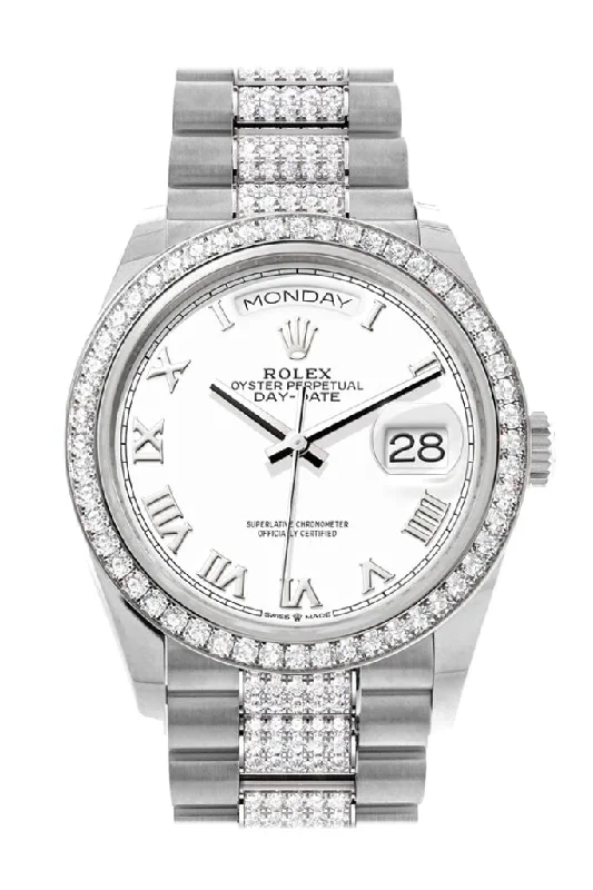 Chronograph Watches for Sports EnthusiastsRolex Day-Date 36 White Dial Diamond Bezel White Gold Diamond President Watch 128349RBR