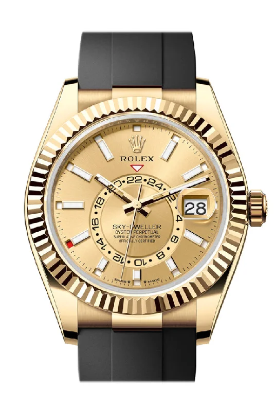 Wooden Cased Watches for a Natural LookRolex Sky Dweller 42 Champagne Dial Yellow Gold Mens Watch 336238