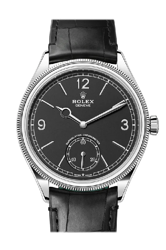 Leather Cuff Watches for a Bohemian LookRolex 1908 39mm Intense Black Dial White Gold Men's Watch 52509