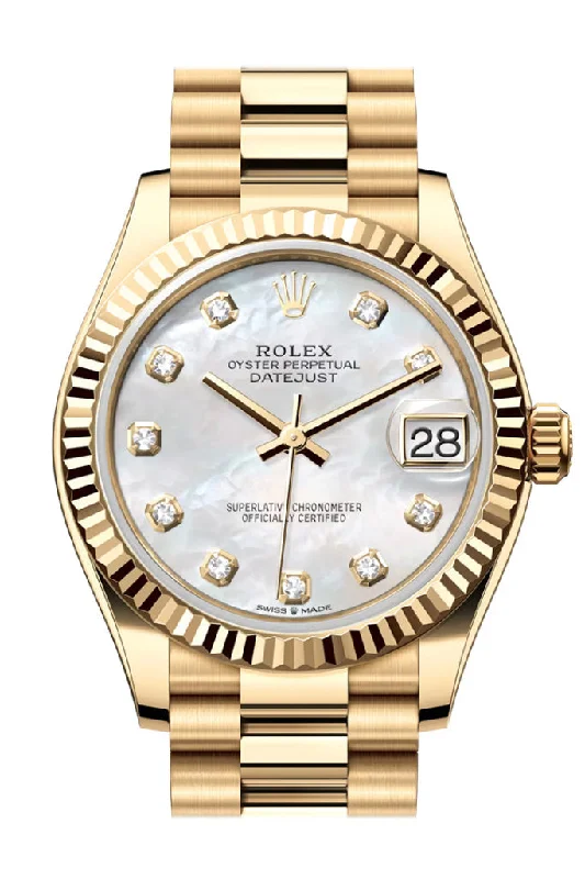 Dressy Watches for Evening EventsRolex Datejust 31 Mother Of Pearl Diamond Dial Fluted Bezel Yellow Gold Ladies Watch 278278 278278-0010