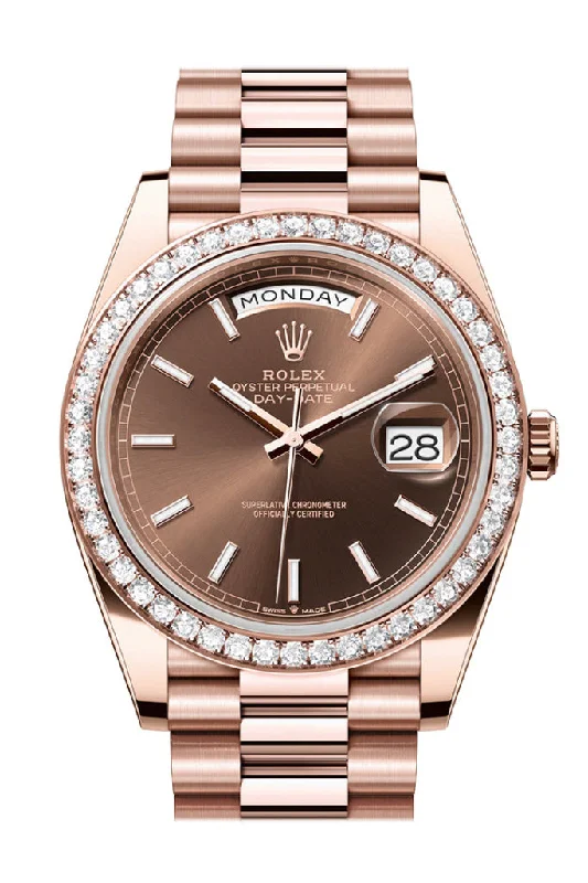 Luxury Quartz Watches with High-End MovementsRolex Day-Date 40 Chocolate Dial Diamond Bezel 18K Everose gold President Men's Watch 228345RBR