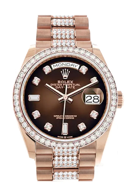 Limited Edition Watches for Exclusive CollectorsRolex Day-Date 36 Brown ombré Diamond Dial Diamond Bezel 18K Everose Gold Diamond President Watch 128345RBR