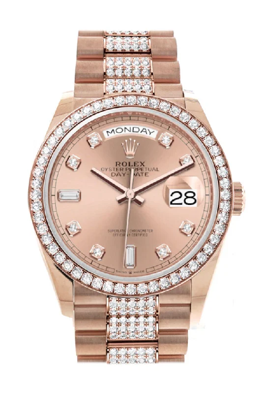 Watches with Two-Tone Cases for a Stylish AppearanceRolex Day-Date 36 Rosé Colour Dial Diamond Bezel 18K Everose Gold Diamond President Watch 128345RBR