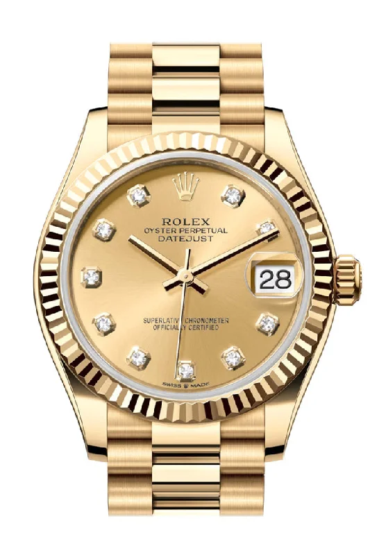 Classic Style Watches for Timeless AppealRolex Datejust 31 Champagne Diamond  Dial Fluted Bezel Yellow Gold Ladies Watch 278278 278278-0009