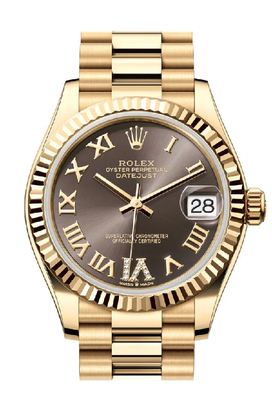 Men’s Dress Watches with Slim ProfilesRolex Datejust 31 Dark Grey Roman Dial Fluted Bezel Yellow Gold Ladies Watch 278278 278278-0032