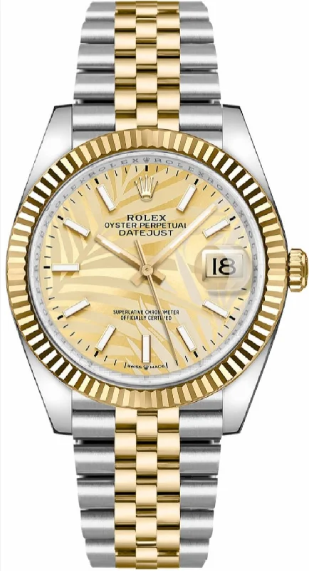 Watches with Power Reserve Indicator (for mechanical)Rolex Datejust 36mm Steel and Yellow Gold  Fluted Palm Dial Jubilee Bracelet (Ref# 126233)