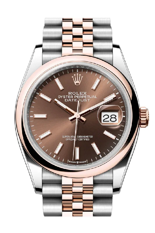 Women’s Dress Watches with Elegant StrapsRolex Datejust 36 Chocolate Dial Dome Rose Gold Two Tone Jubilee Watch 126201