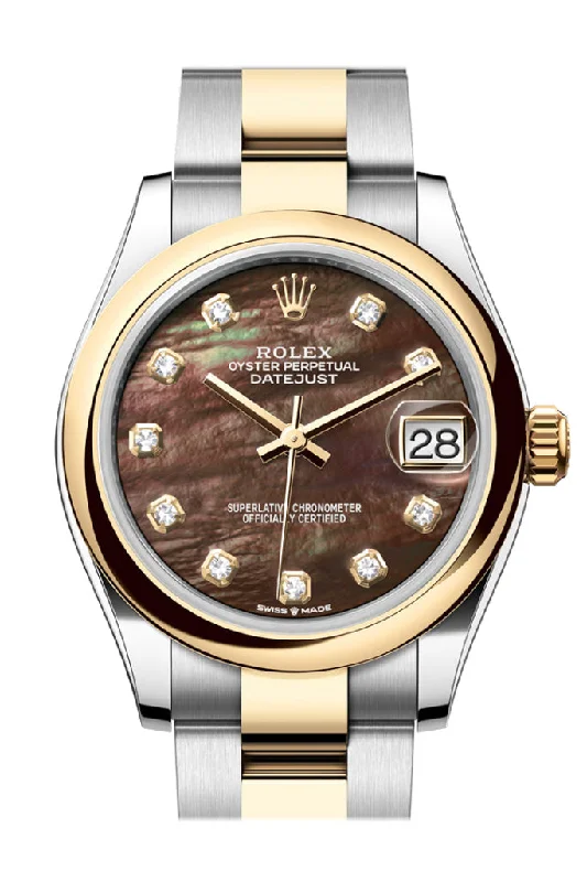 Mechanical Watches with Hand-Winding MechanismRolex Datejust 31 Black Mother Of Pearl Diamond Dial Yellow Gold Steel Ladies Watch 278243 278243-0023