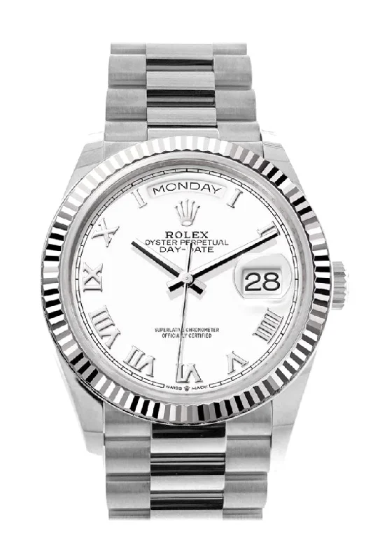 Watches with Temperature SensorRolex Day-Date 36 White Dial Fluted Bezel White gold President Watch 128239 DC