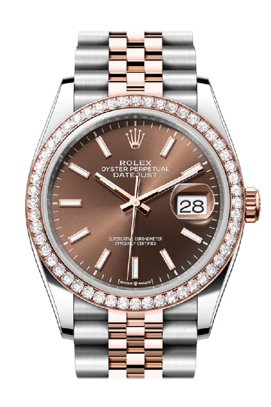 Watches with Backlight for Low-Light ConditionsRolex Datejust 36 Chocolate Dial Diamond Bezel Rose Gold Two Tone Jubilee Watch 126281RBR 126281 NP