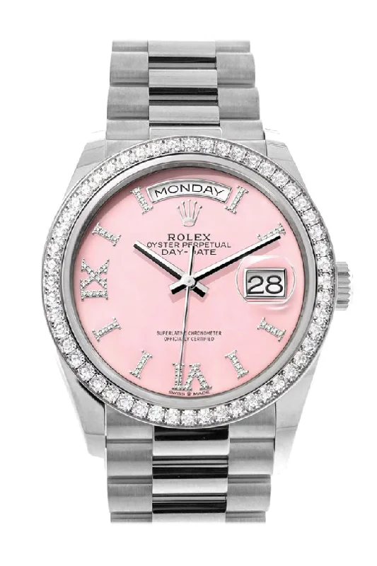 Classic Style Watches for Timeless AppealRolex Day-Date 36 Pink Opal Diamond Dial Diamond Bezel White Gold President Watch 128349RBR