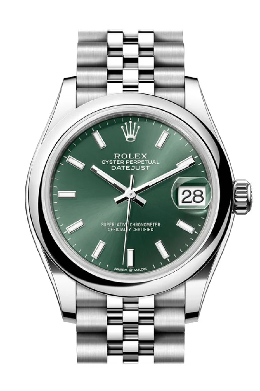 Watches with Baton-Style Hands for a Classic LookRolex Datejust 31 Green Dial Jubilee Ladies Watch 278240 278240-0012