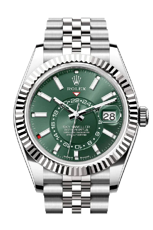 Watches with GMT FunctionRolex Sky Dweller 42 Mint Green Dial Stainless Steel Jubilee Mens Watch 336934