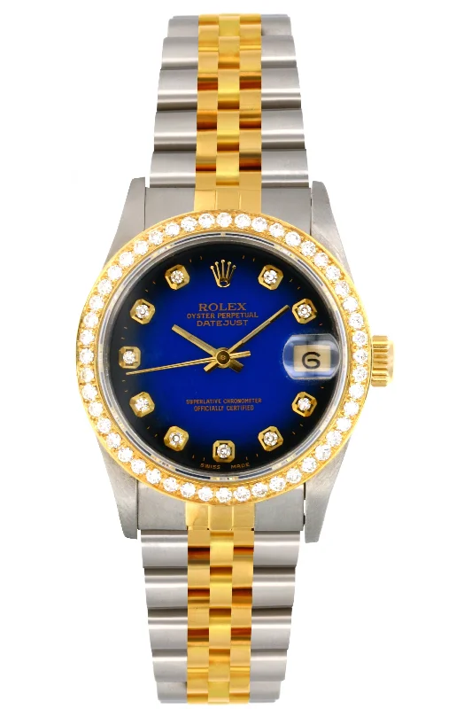 Designer Brand Watches with Unique Dial PatternsROLEX DATEJUST 31MM (1984) #68273 (FACTORY DIAMOND DIAL / CUSTOM DIAMOND BEZEL)