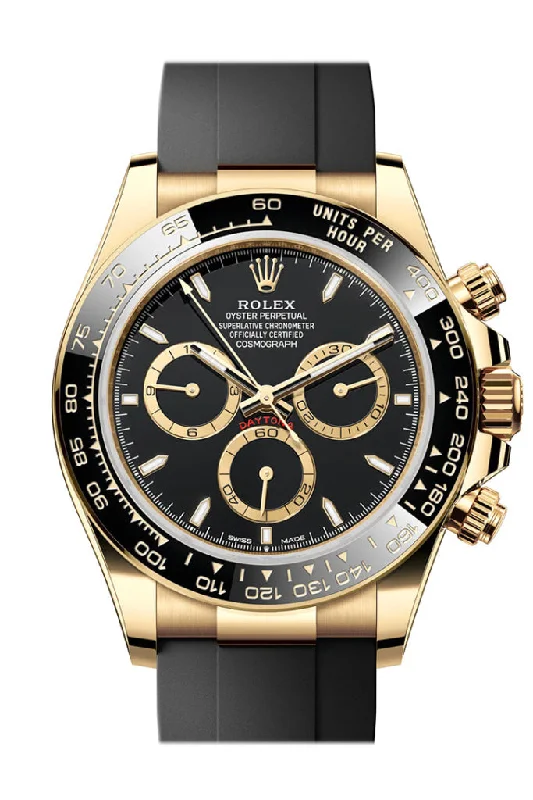 Watches with Rose Gold Plated Cases for a Feminine TouchRolex Daytona 40 Black Dial Yellow Gold Mens Watch 126518LN